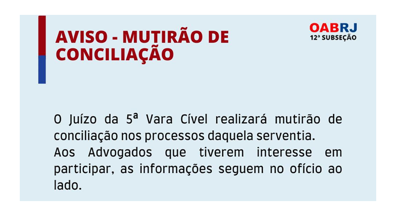 AVISO - MUTIRÃO DE CONCILIAÇÃO