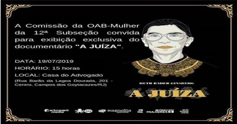 A Comissão da OAB Mulher convida para exibição do documentário 