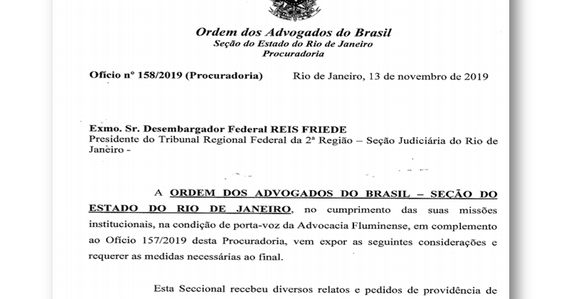 Procuradoria da OABRJ pede suspensão dos prazos no TRF-2 em virtude de instabilidade no e-Proc