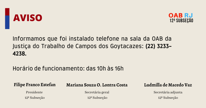 Informações sobre o novo telefone na Justiça do Trabalho