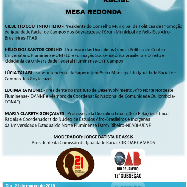EVENTO: DIA INTERNACIONAL PELA ELIMINAÇÃO DA DISCRIMINAÇÃO RACIAL