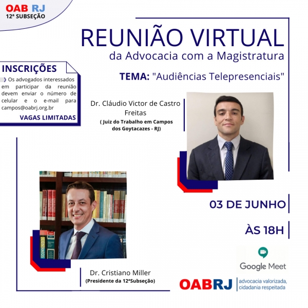 4ª REUNIÃO VIRTUAL: A Advocacia com a Magistratura 