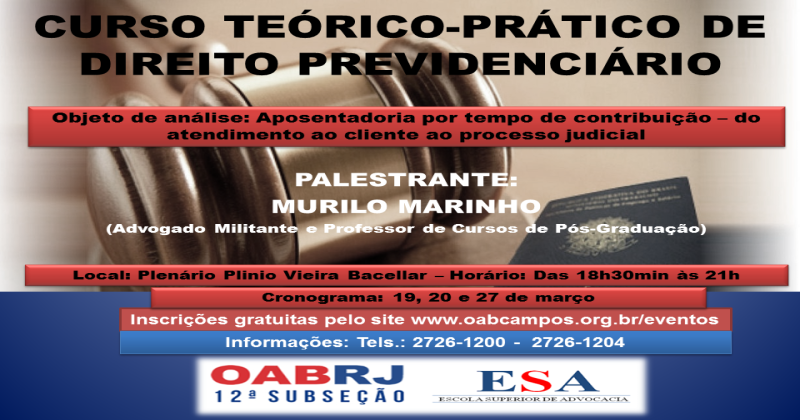 ESA Campos realiza Curso teórico-prático de Direito Previdenciário em março