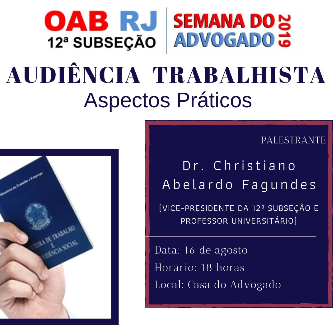 PALESTRA: AUDIÊNCIA TRABALHISTA ASPECTOS PRÁTICOS