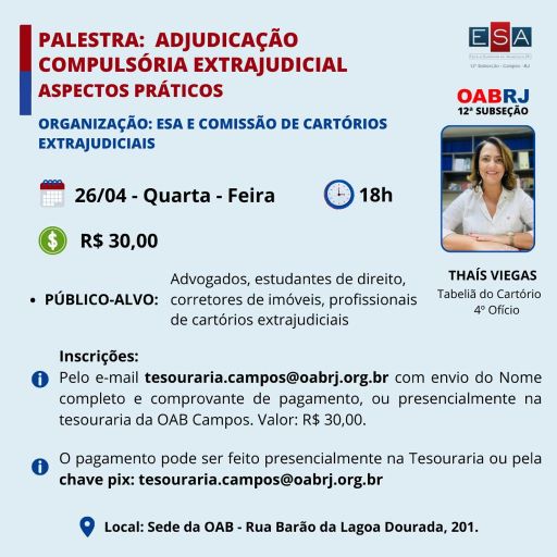 PALESTRA: ADJUDICAÇÃO COMPULSÓRIA EXTRAJUDICIAL ASPECTOS PRÁTICOS