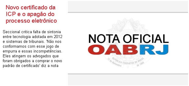 Nota oficial sobre apagão do processo eletrônico