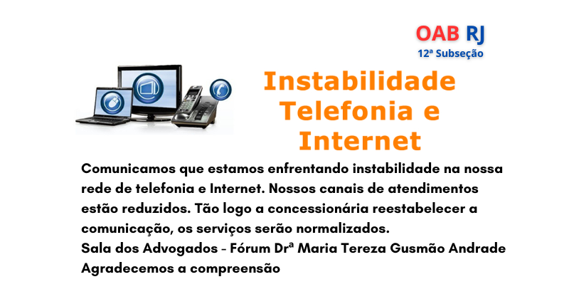 Sala dos Advogados no Fórum Dra. Maria Tereza Gusmão com instabilidade na internet