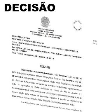 Judiciário do RJ deve manter 30% dos servidores durante a greve
