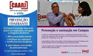Prevenção e Vacinação em Campos, na Casa do Advogado, hoje (14)