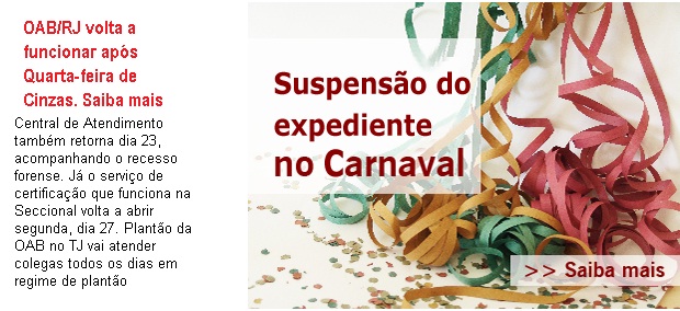 Carnaval: OAB/RJ volta a funcionar quinta-feira