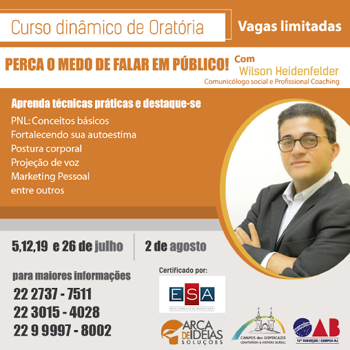 O Curso Dinâmico de Oratória tem descontos e condições especiais. Vejam!