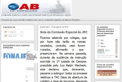 Nota da Comissão Especial do JEC