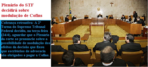 Plenário do STF decidirá sobre modulação de Cofins