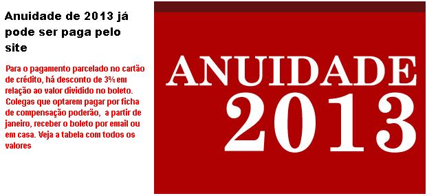 Anuidade de 2013 já pode ser paga pelo site