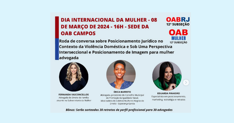 Comissão d OAB-MULHER organiza programação para dia internacional da Mulher