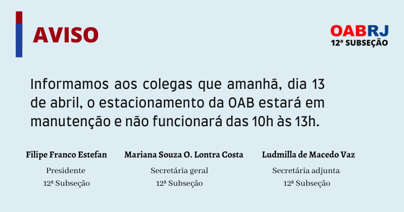 Aviso sobre o Estacionamento da OAB