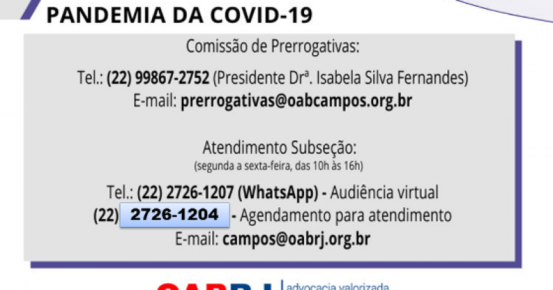 Novo telefone para agendamento de atendimento na Casa do Advogado