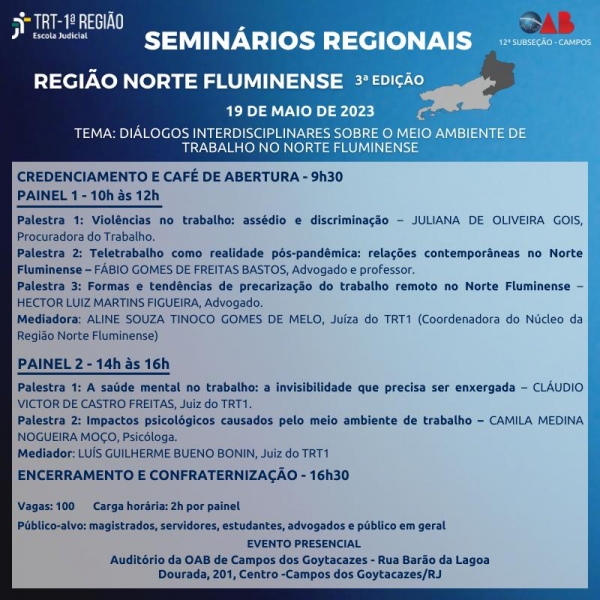 SEMINÁRIOS REGIONAIS REGIÃO NORTE FLUMINENSE 3ª EDIÇÃO