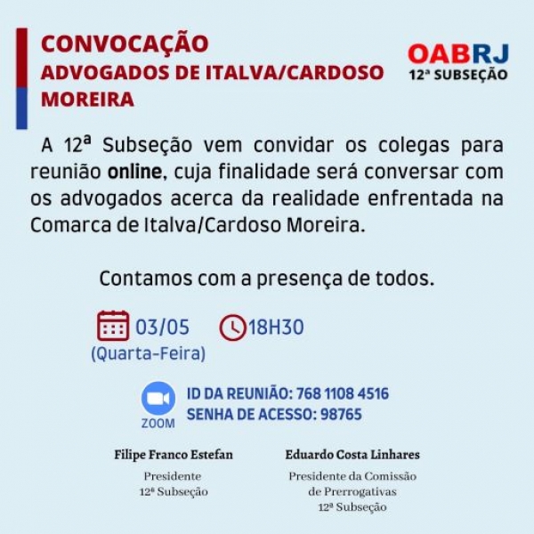 REUNIÃO COM ADVOGADOS(AS) DE ITALVA E CARDOSO MOREIRA