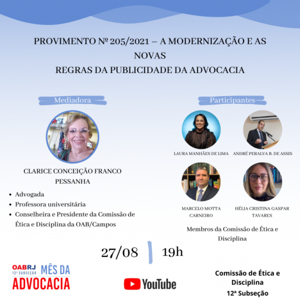 LIVE: PROVIMENTO Nº 205/2021 - A MODERNIZAÇÃO E AS NOVAS REGRAS DA PUBLICADADE DA  ADVOCACIA