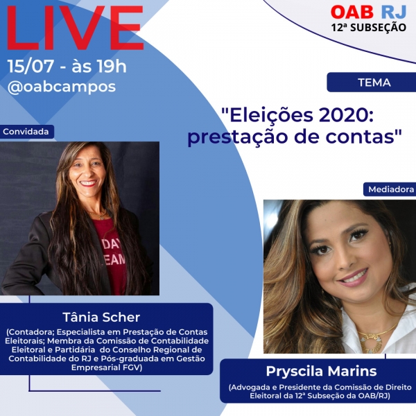 LIVE: ELEIÇÕES 2020: PRESTAÇÃO DE CONTAS
