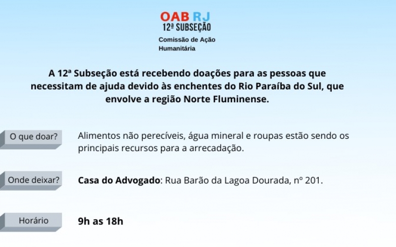OAB Campos está recebendo doações 
